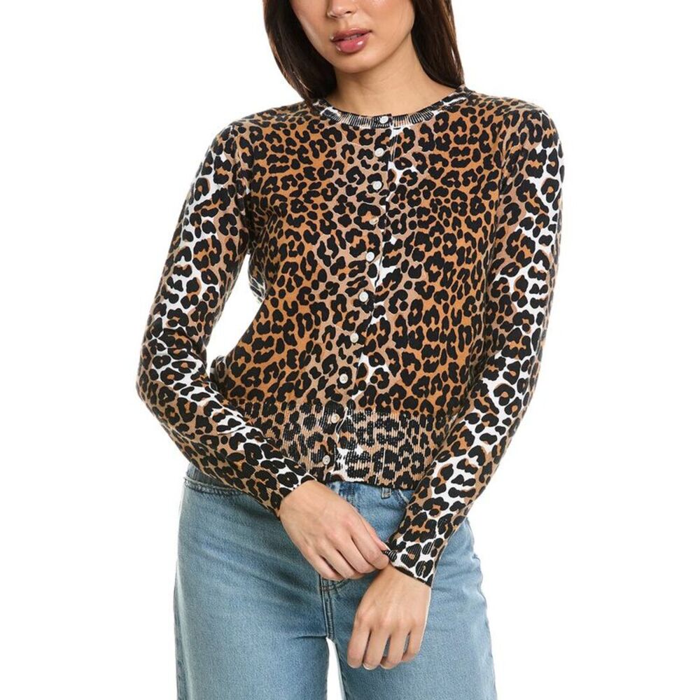 Brodie Cashmere Womens  Leopard Cashmere-Blend Cardigan, Brown